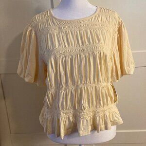 Nordstrom Top with smocking, Puffy sleeves, Size: L, NEW Light Yellow tags